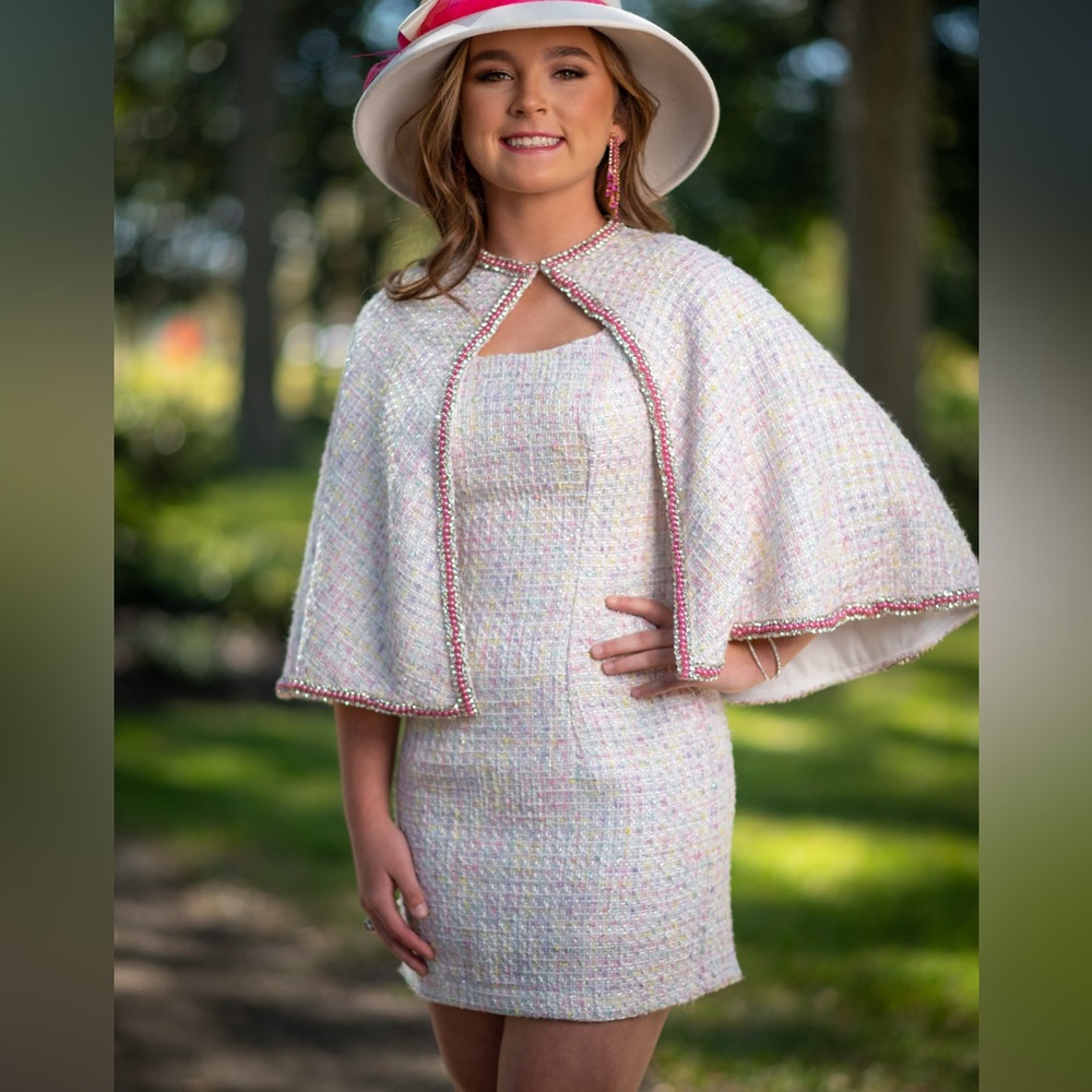 ASHLEYlauren tweed dress with cape